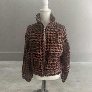 HYFVE Brown Black Houndstooth Bomber Jacket Coat Size Medium